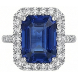 Alliance Sri Lanka Saphir Diamants Naturels Extraits des Mines ( et non cultivés en laboratoire ) 4.30 Carats Or 14K Blanc