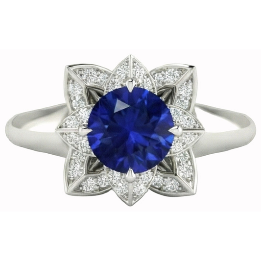 Alliance Sri Lanka Saphir & Diamant Naturels Extraits des Mines ( et non cultivés en laboratoire ) 2.50 Carats Or Blanc 14K
