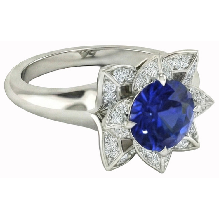 Alliance Sri Lanka Saphir & Diamant Naturels Extraits des Mines ( et non cultivés en laboratoire ) 2.50 Carats Or Blanc 14K
