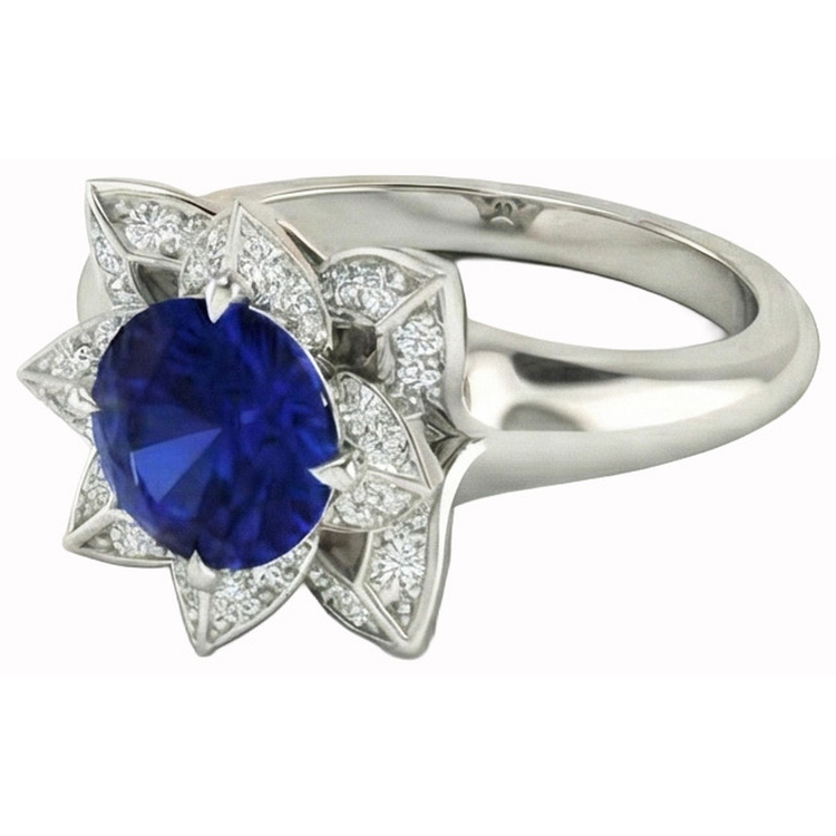 Alliance Sri Lanka Saphir & Diamant Naturels Extraits des Mines ( et non cultivés en laboratoire ) 2.50 Carats Or Blanc 14K