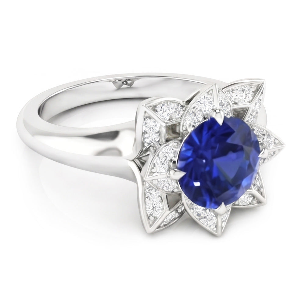 Alliance Sri Lanka Saphir & Diamant Naturels Extraits des Mines ( et non cultivés en laboratoire ) 2.50 Carats Or Blanc 14K