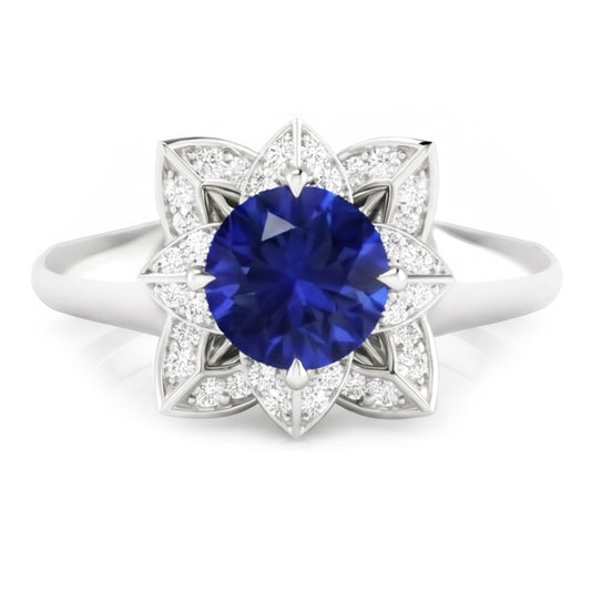 Alliance Sri Lanka Saphir & Diamant Naturels Extraits des Mines ( et non cultivés en laboratoire ) 2.50 Carats Or Blanc 14K