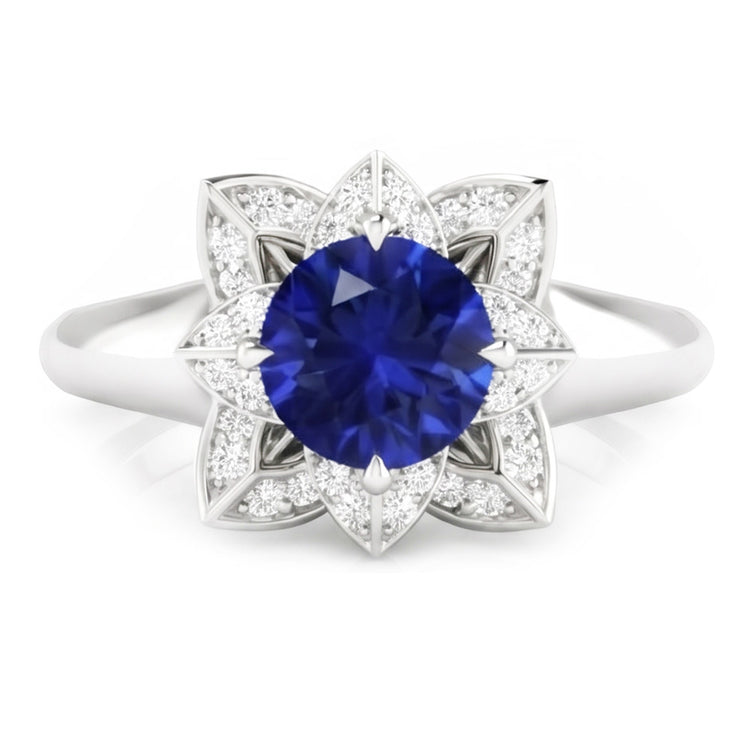 Alliance Sri Lanka Saphir & Diamant Naturels Extraits des Mines ( et non cultivés en laboratoire ) 2.50 Carats Or Blanc 14K
