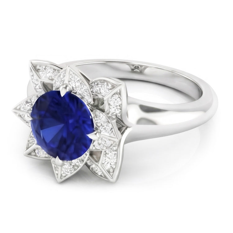 Alliance Sri Lanka Saphir & Diamant Naturels Extraits des Mines ( et non cultivés en laboratoire ) 2.50 Carats Or Blanc 14K
