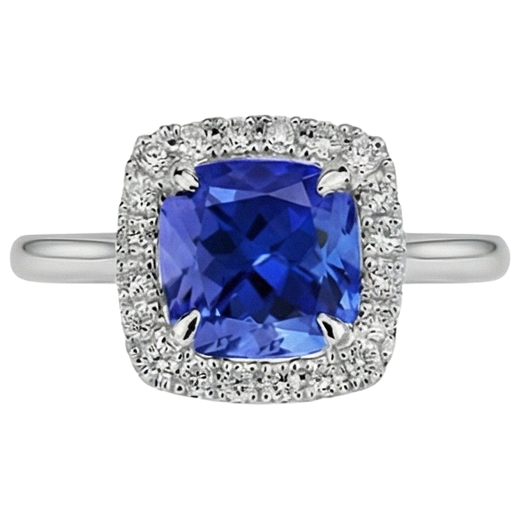 Alliance Tanzanite Avec Diamants 7.75 Ct Or Blanc 14K