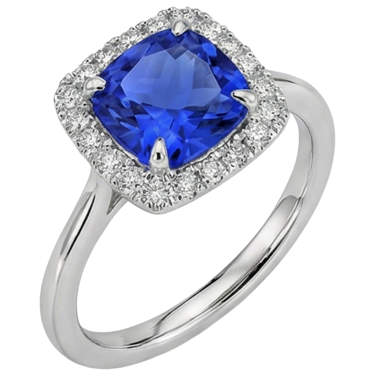 Alliance Tanzanite Avec Diamants 7.75 Ct Or Blanc 14K