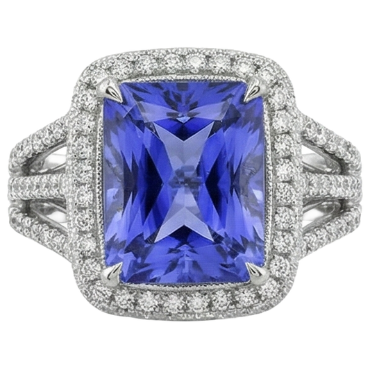 Alliance Tanzanite Sertie De Griffes Et Diamants Naturels Extraits des Mines ( et non cultivés en laboratoire ) 4.78 Carats Or Blanc