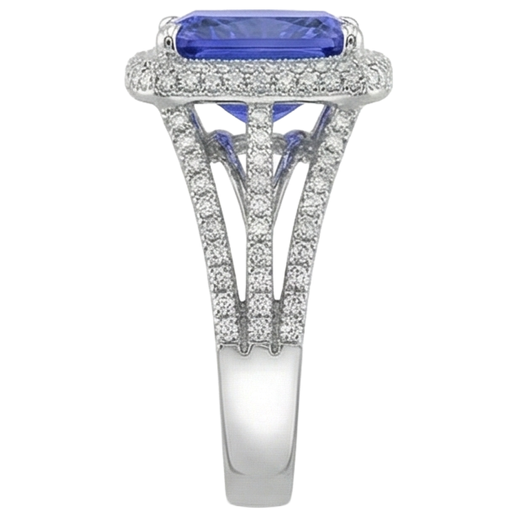Alliance Tanzanite Sertie De Griffes Et Diamants Naturels Extraits des Mines ( et non cultivés en laboratoire ) 4.78 Carats Or Blanc
