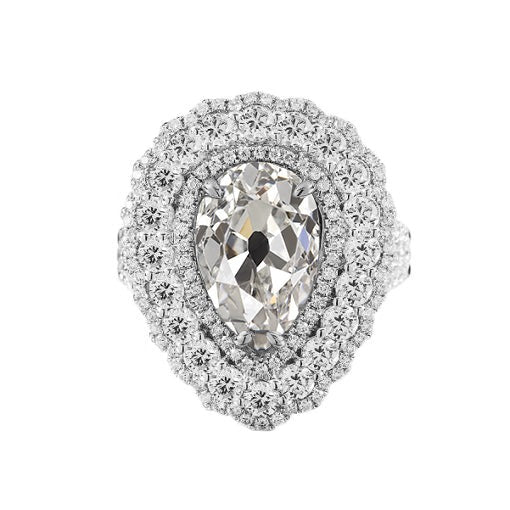 Alliance Triple Halo Poire Vieux mineur Réel Diamant 5 Carats Style Fleur