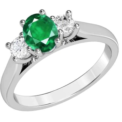 Alliance Trois Pierres 10.50 Carats Emeraudes Vert Et Diamants Or 14K