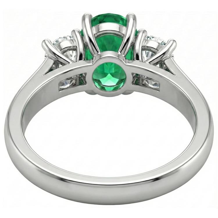 Alliance Trois Pierres 3.30 Carats Emeraude Vert Et Diamants Naturels Extraits des Mines ( et non cultivés en laboratoire ) Or 14K