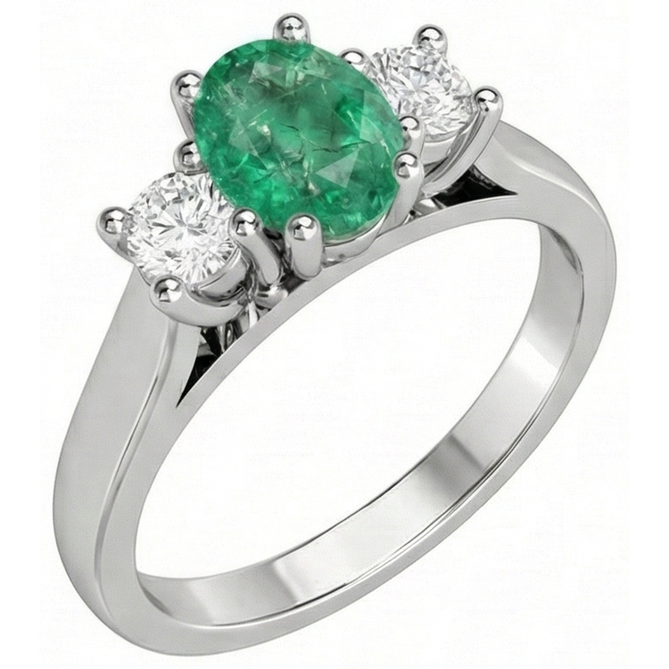 Alliance Trois Pierres 3.30 Carats Emeraude Vert Et Diamants Naturels Extraits des Mines ( et non cultivés en laboratoire ) Or 14K