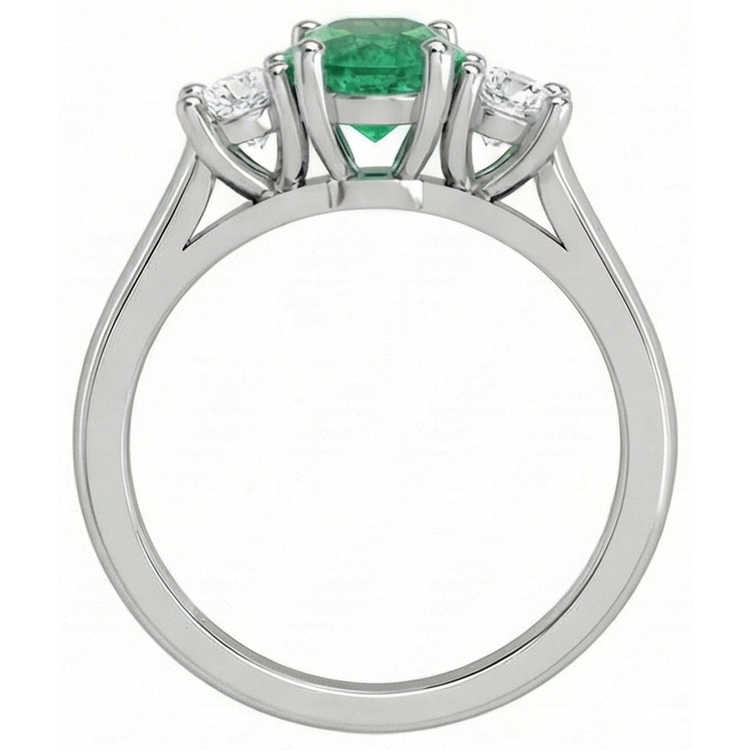Alliance Trois Pierres 3.30 Carats Emeraude Vert Et Diamants Naturels Extraits des Mines ( et non cultivés en laboratoire ) Or 14K