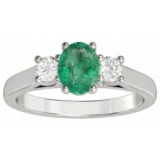 Alliance Trois Pierres 3.30 Carats Emeraude Vert Et Diamants Naturels Extraits des Mines ( et non cultivés en laboratoire ) Or 14K
