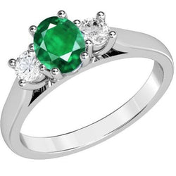 Alliance Trois Pierres 3.30 Carats Emeraude Vert Et Diamants Or 14K