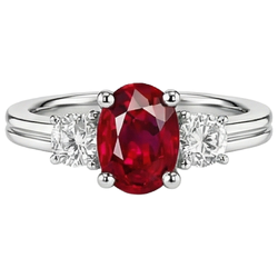 Alliance Trois Pierres Rubis 3.50 Carats Et Diamants Naturels Extraits des Mines ( et non cultivés en laboratoire ) WG 14K