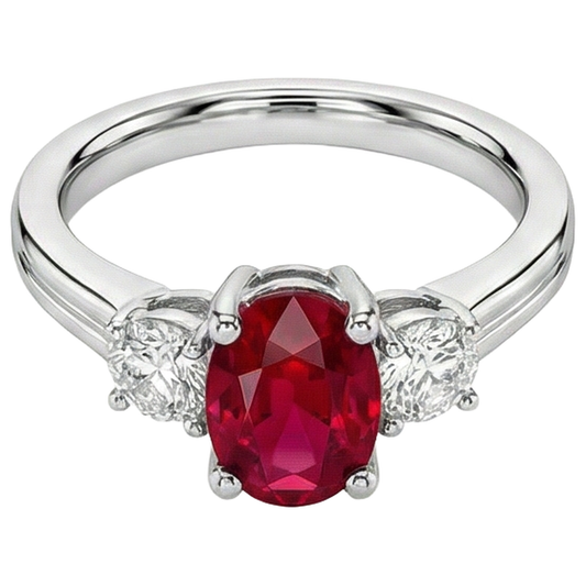 Alliance Trois Pierres Rubis 3.50 Carats Et Diamants Naturels Extraits des Mines ( et non cultivés en laboratoire ) WG 14K