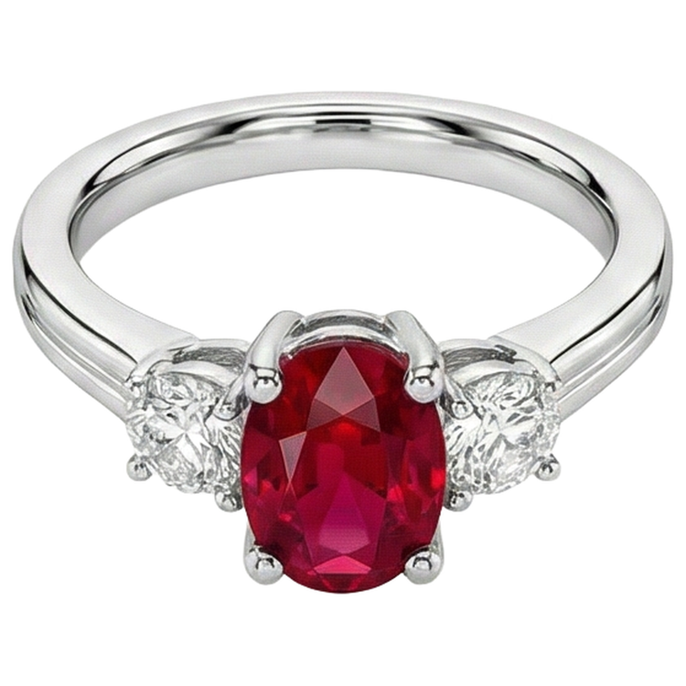 Alliance Trois Pierres Rubis 3.50 Carats Et Diamants Naturels Extraits des Mines ( et non cultivés en laboratoire ) WG 14K