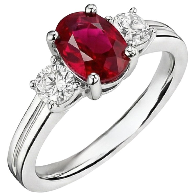 Alliance Trois Pierres Rubis 3.50 Carats Et Diamants Naturels Extraits des Mines ( et non cultivés en laboratoire ) WG 14K