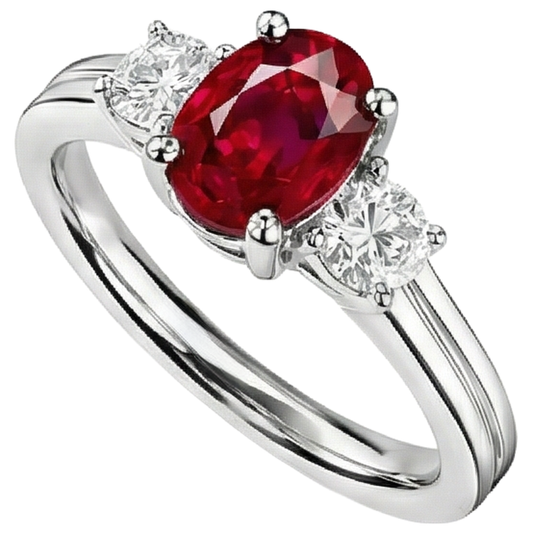 Alliance Trois Pierres Rubis 3.50 Carats Et Diamants Naturels Extraits des Mines ( et non cultivés en laboratoire ) WG 14K