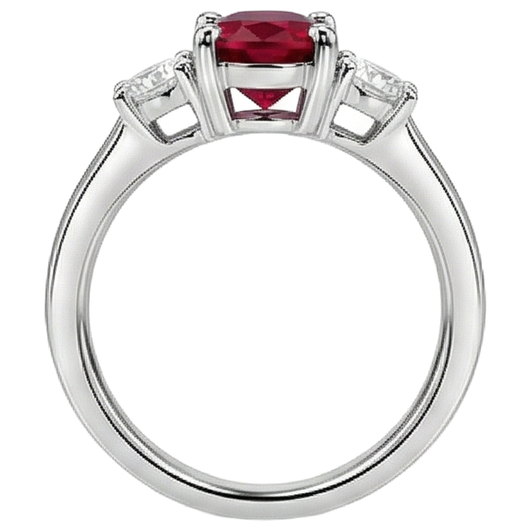Alliance Trois Pierres Rubis 3.50 Carats Et Diamants Naturels Extraits des Mines ( et non cultivés en laboratoire ) WG 14K