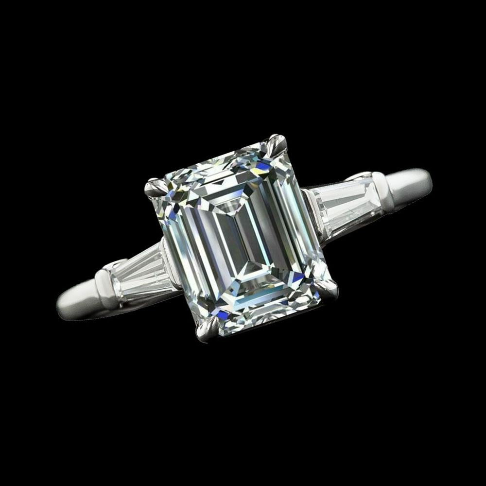 Alliance Trois Pierres Sertie Griffes Véritable Diamants Emeraude 6.25 Carats