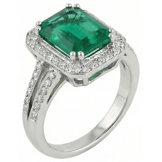 Alliance Verte Émeraude Avec Diamant Naturels Extraits des Mines ( et non cultivés en laboratoire ) Or Blanc 14K 8 Carats