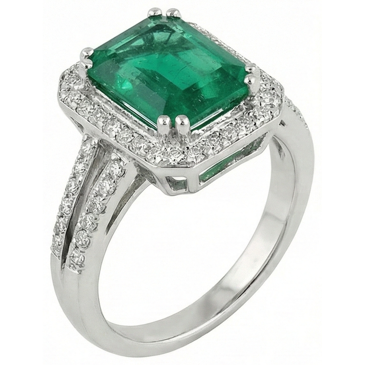 Alliance Verte Émeraude Avec Diamant Naturels Extraits des Mines ( et non cultivés en laboratoire ) Or Blanc 14K 8 Carats