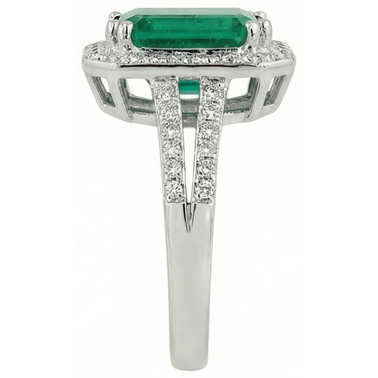 Alliance Verte Émeraude Avec Diamant Naturels Extraits des Mines ( et non cultivés en laboratoire ) Or Blanc 14K 8 Carats