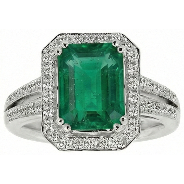 Alliance Verte Émeraude Avec Diamant Naturels Extraits des Mines ( et non cultivés en laboratoire ) Or Blanc 14K 8 Carats
