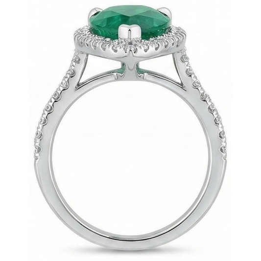 Alliance de 3.50 ct avec émeraude verte et diamants taille poire