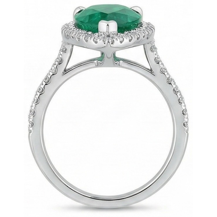 Alliance de 3.50 ct avec émeraude verte et diamants taille poire