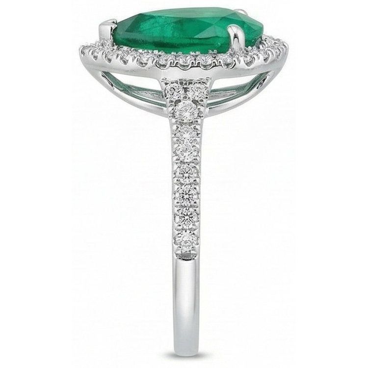 Alliance de 3.50 ct avec émeraude verte et diamants taille poire