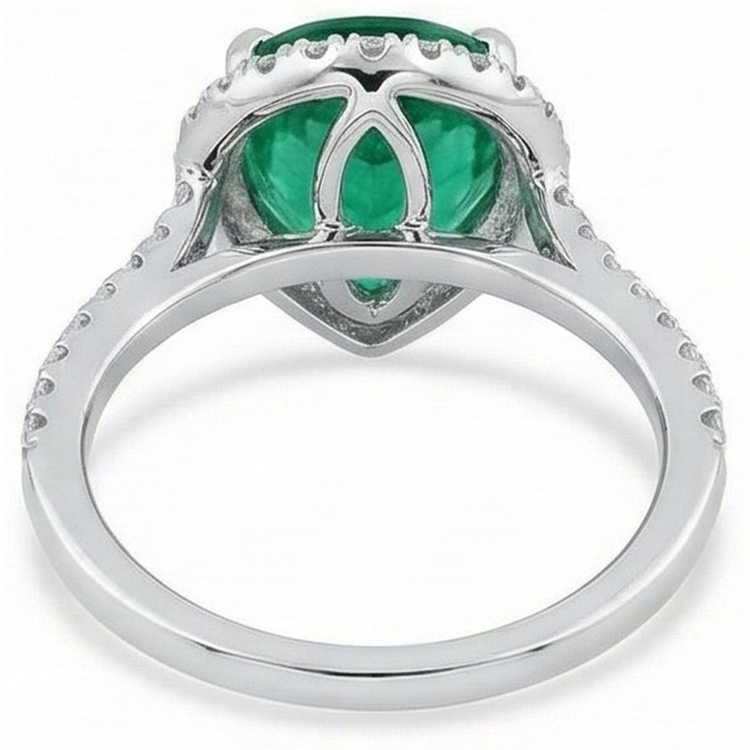 Alliance de 3.50 ct avec émeraude verte et diamants taille poire