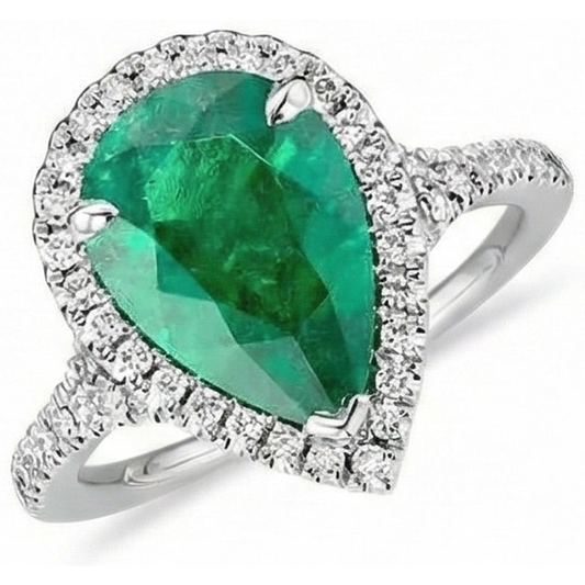 Alliance de 3.50 ct avec émeraude verte et diamants taille poire