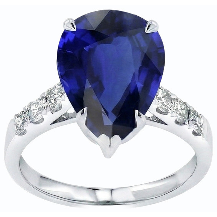 Alliance diamant poire saphir du Sri Lanka sertie griffes 5 carats