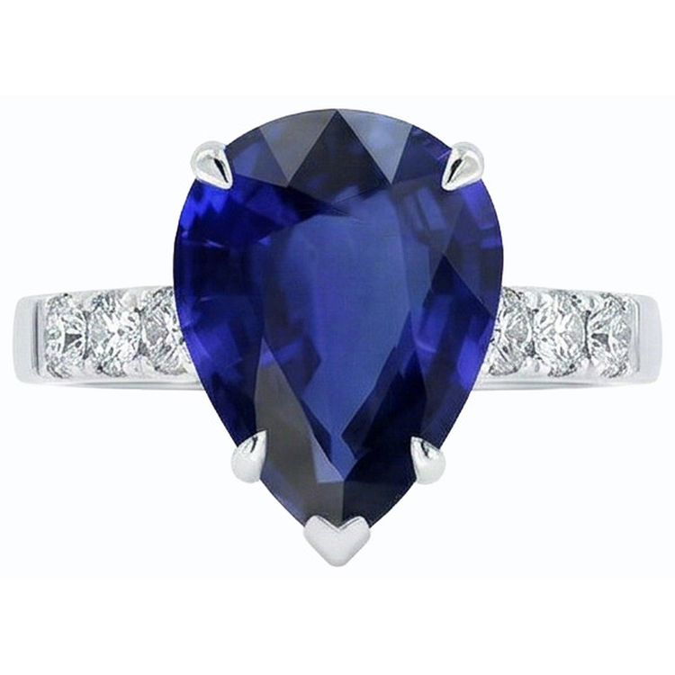 Alliance diamant poire saphir du Sri Lanka sertie griffes 5 carats