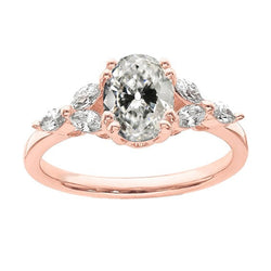 Alliance en or rose marquise et Réel diamant ovale taille ancienne 4.50 carats