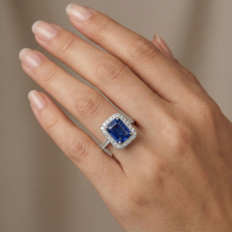Alliance Sri Lanka Saphir Diamants Naturels Extraits des Mines ( et non cultivés en laboratoire ) 4.30 Carats Or 14K Blanc