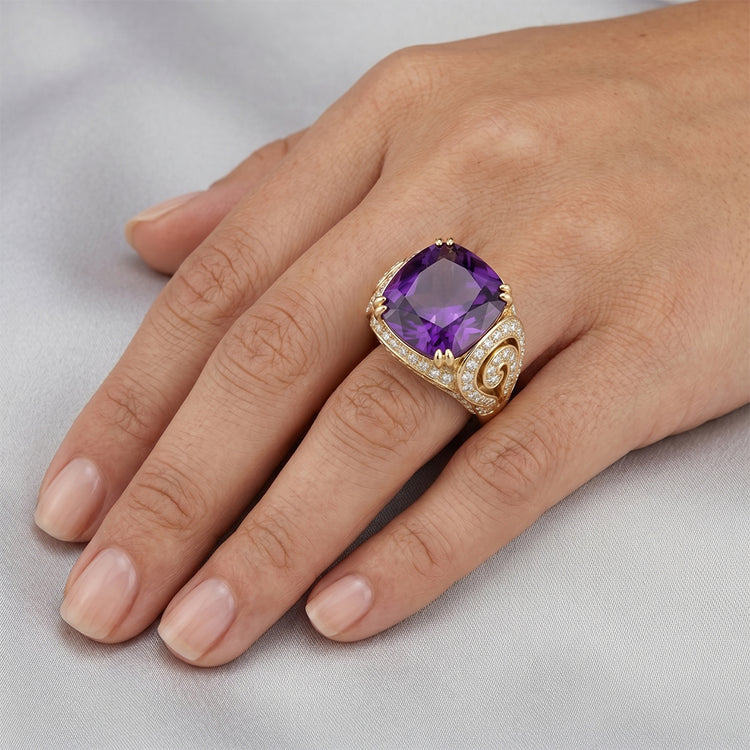 Améthyste Pureté VVS Bague avec Gemme 10 carats en Or Jaune 14
