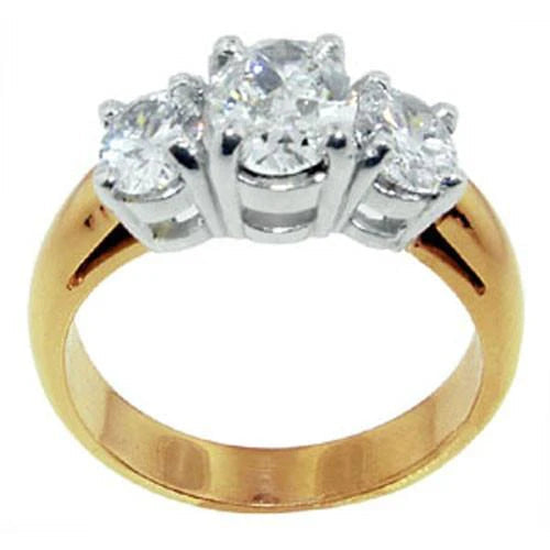 Anniversaire De Bague Réel Diamant Rond 2.01 Ct Deux Tons Trois Pierres