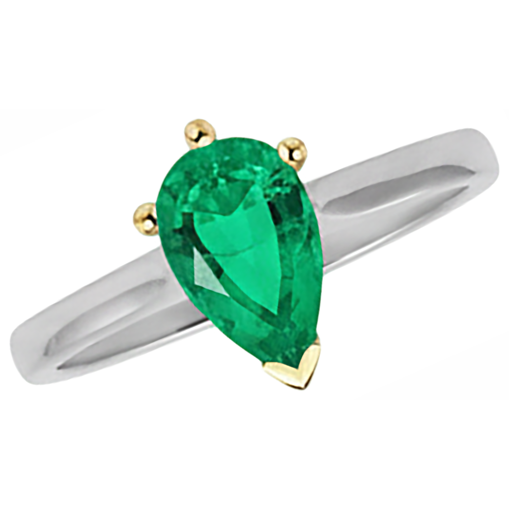 Bague Pierre de Couleur Or Deux Tons 14 Carats avec Émeraude Fine – vue d'angle