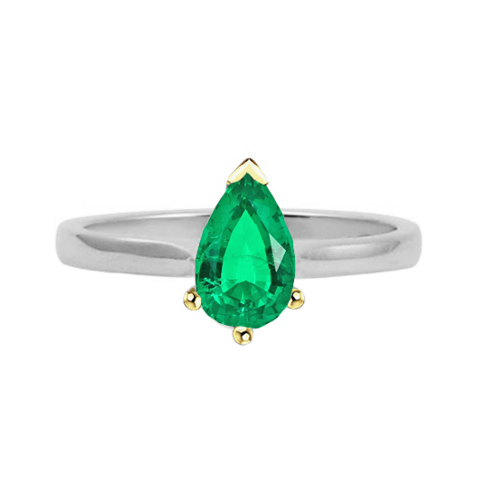 Taille Poire Émeraude Fine bague en Or Deux Tons 14 Carats – vue principale