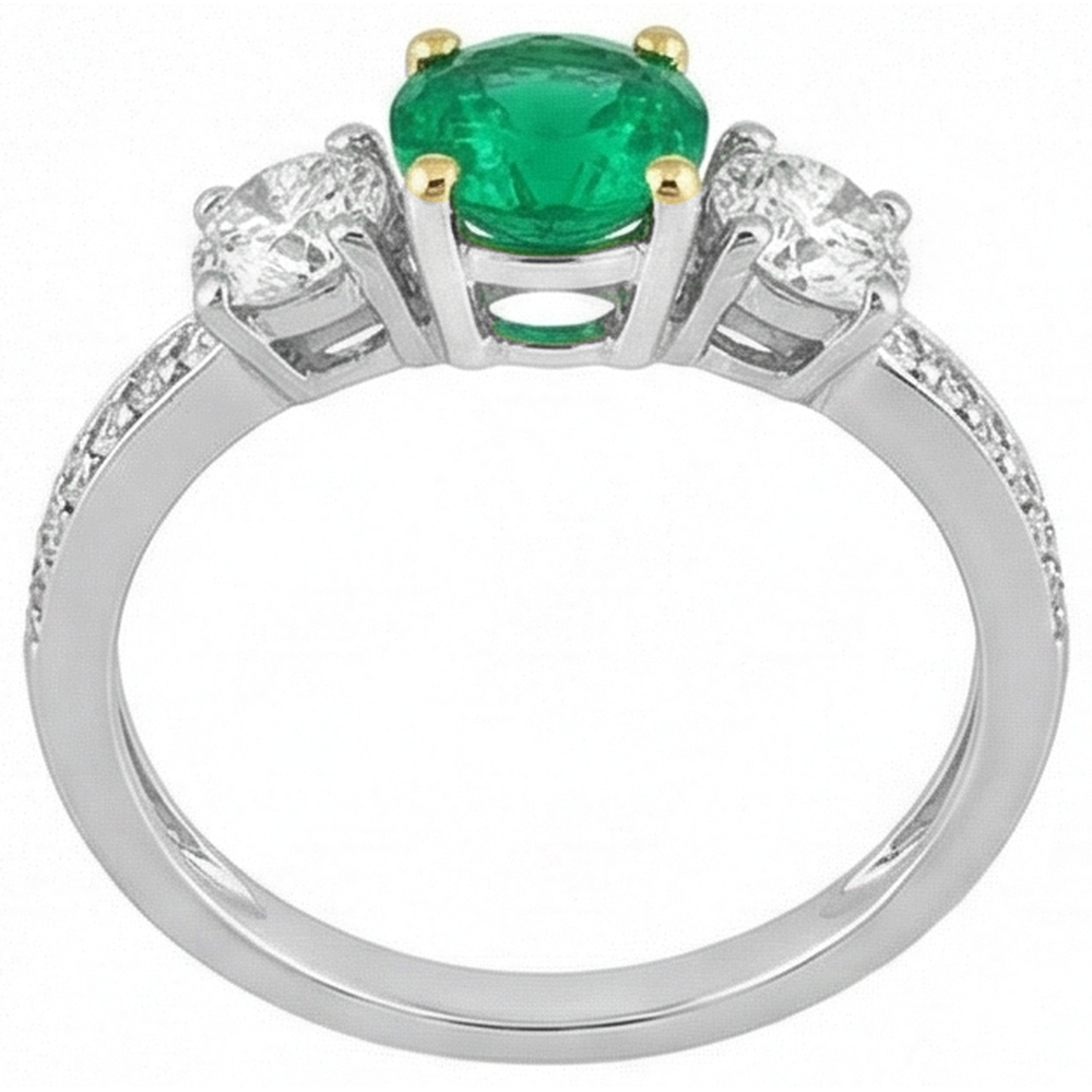 Émeraude Fine Taille Brillant Bague avec Gemme en Or 14K Bicolore – vue d'angle