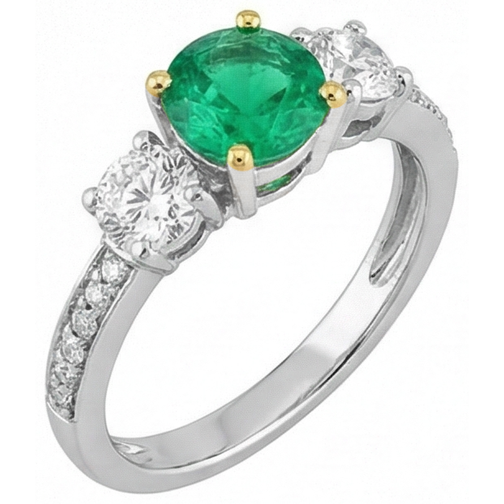 Émeraude Fine Bague avec Gemme 1-carats Or 14K Bicolore – vue de face