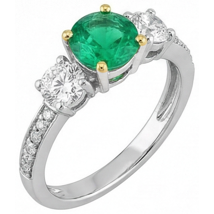 Émeraude Fine Bague avec Gemme 1-carats Or 14K Bicolore – vue de face
