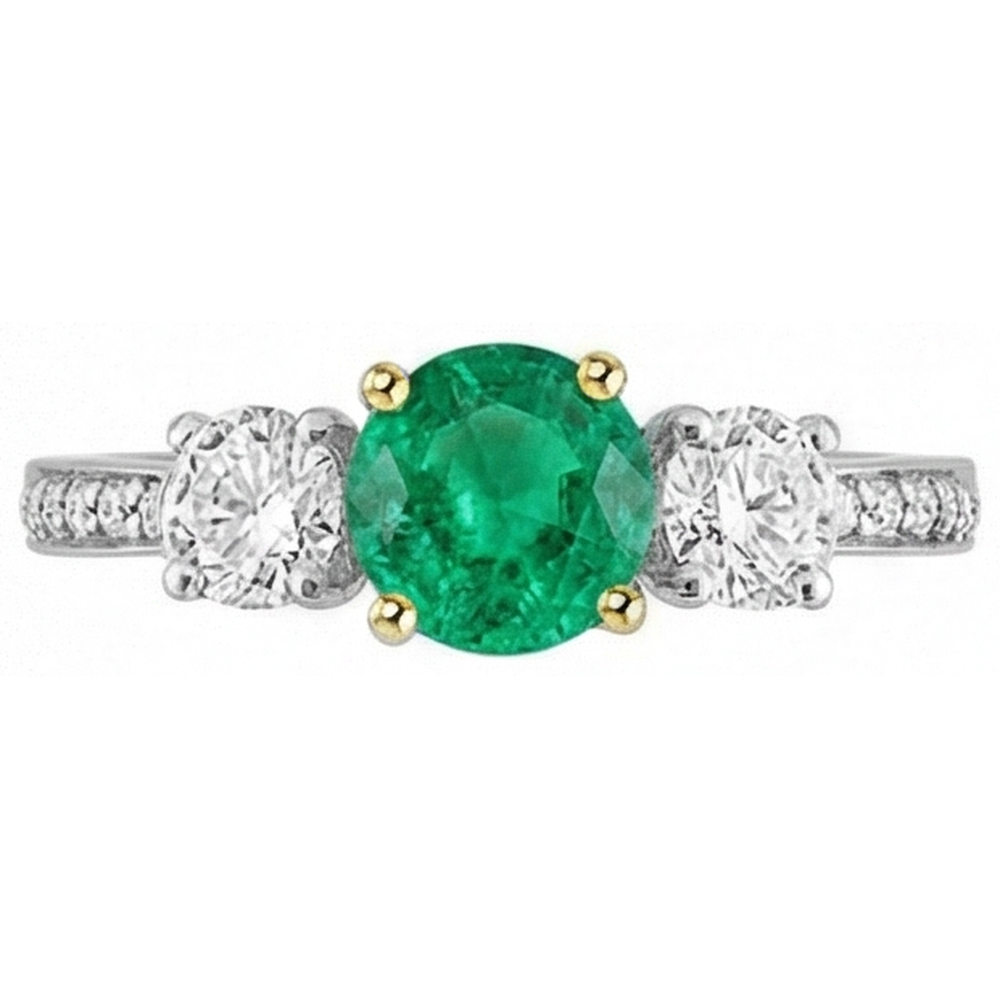 Émeraude Fine Bague avec Gemme 1 carats Or 14K Bicolore – vue de côté