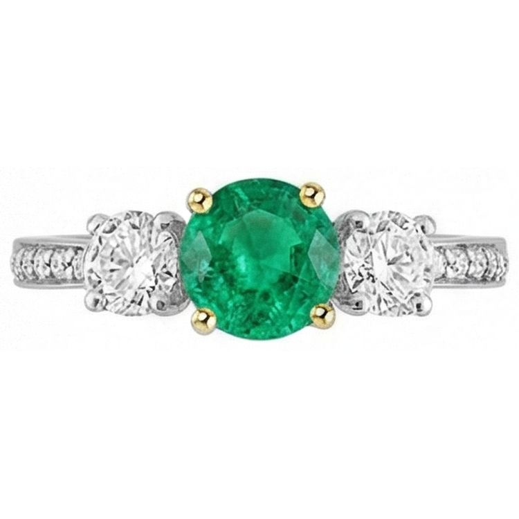 Émeraude Fine Bague avec Gemme 1 carats Or 14K Bicolore – vue de côté
