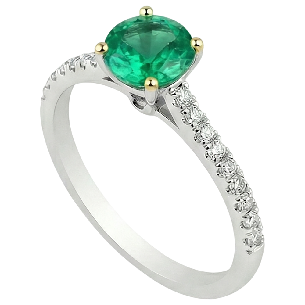 Taille Ronde Émeraude Fine bague en Or Deux Tons 14 Carats – vue de profil