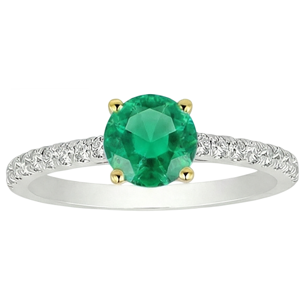 Émeraude Fine Bague avec Gemme 2 carats Or Deux Tons 14 Carats – vue de côté
